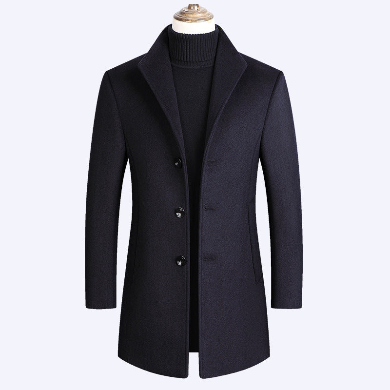 Middle-aged Men's Coat Stand-up Collar Woolen Coat