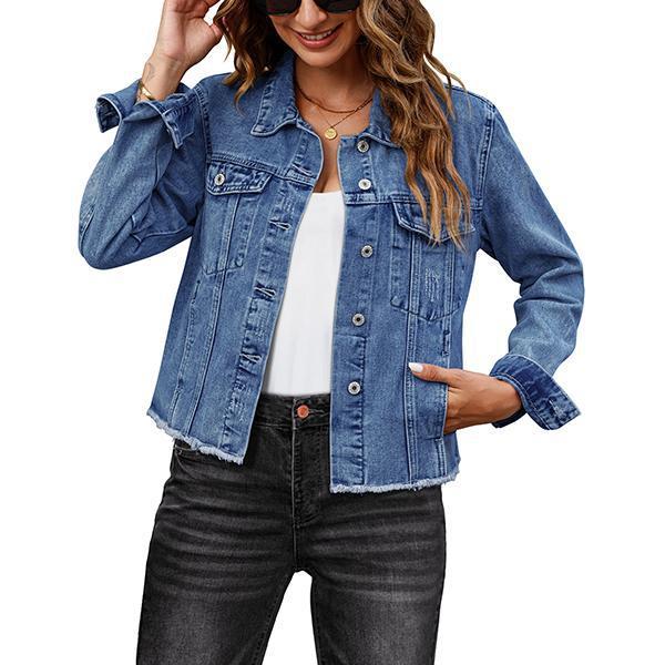 Casual Embossed Denim Jacket Button Top