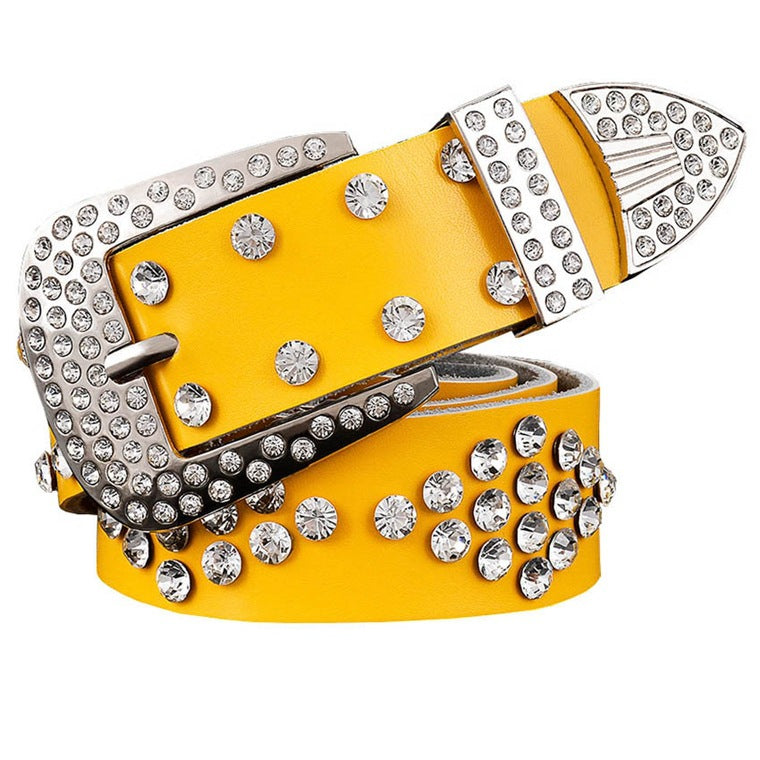Leather Diamond Box Inlaid With Rhinestones Belt