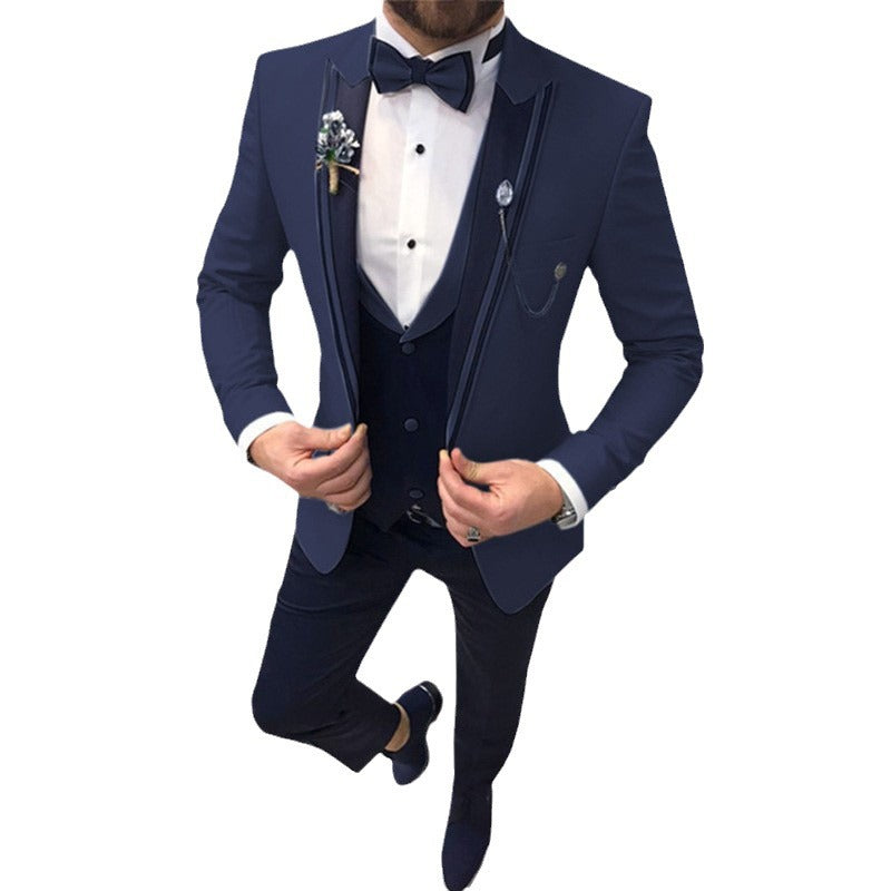 Men's Color Matching Business Casual Suit Three-piece Set