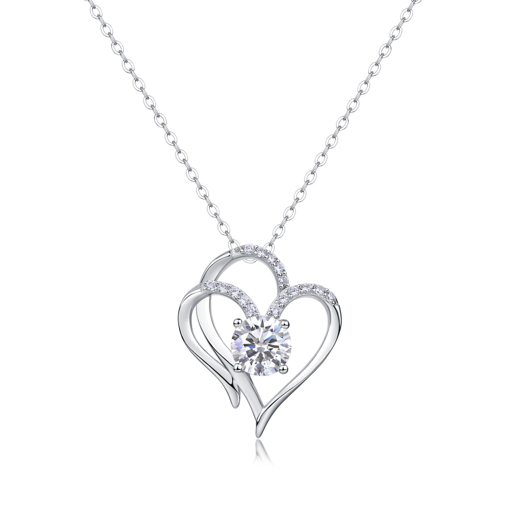 Heart To Heart - A Fashionable And Light Luxury Jewelry Pendant Necklace Set With Top-quality Moissanite, S925 Silver Plated Platinum