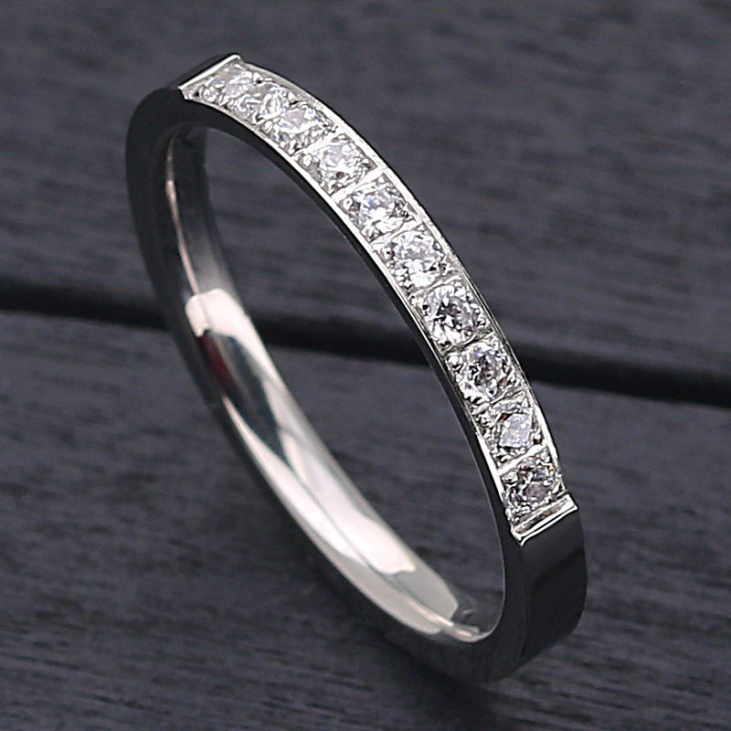 Titanium Steel Rose Gold Full Diamond Ring Stainless Steel Simple Creative Zircon Couple Female Ring Jewelry