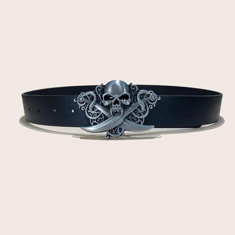 Personalized Skull And Rose Embossed PU Leather Belt