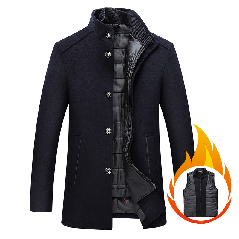 Casual Men's Wool Coat Men's Warm Stand Collar Wool Coat