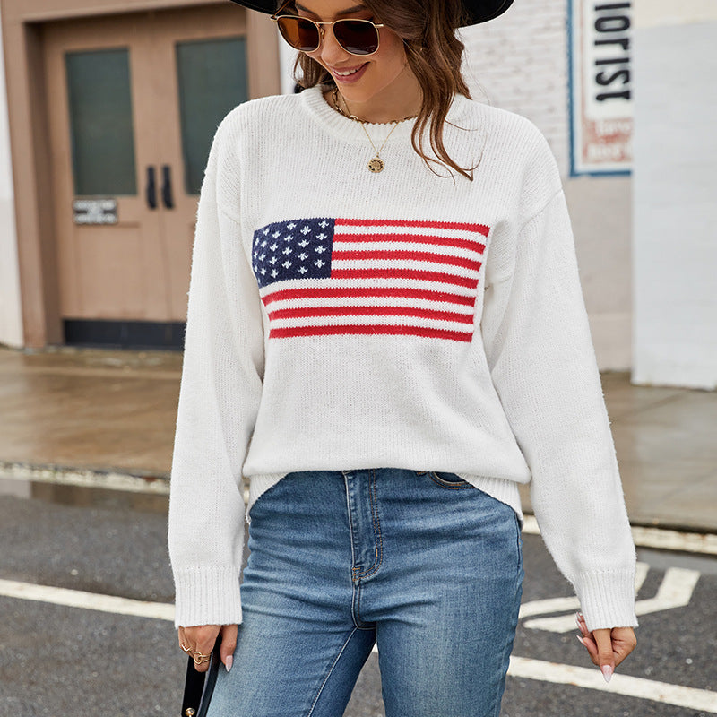 Round Neck Flag Easter Fashion Sweater Women