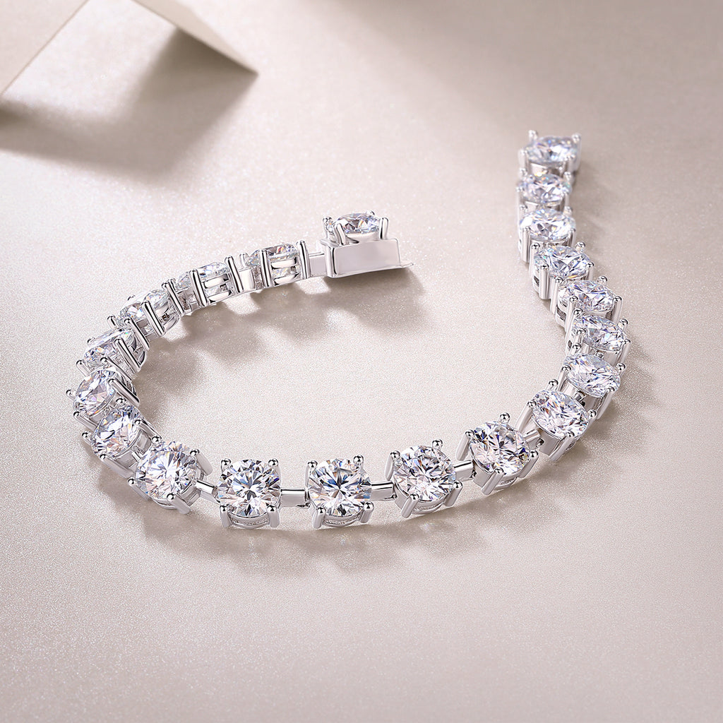 Time Appointment - A Fashionable And Light Luxury Jewelry Silver Bracelet And Bracelet Set With Top-quality Moissanite, S925 Silver Plated Platinum