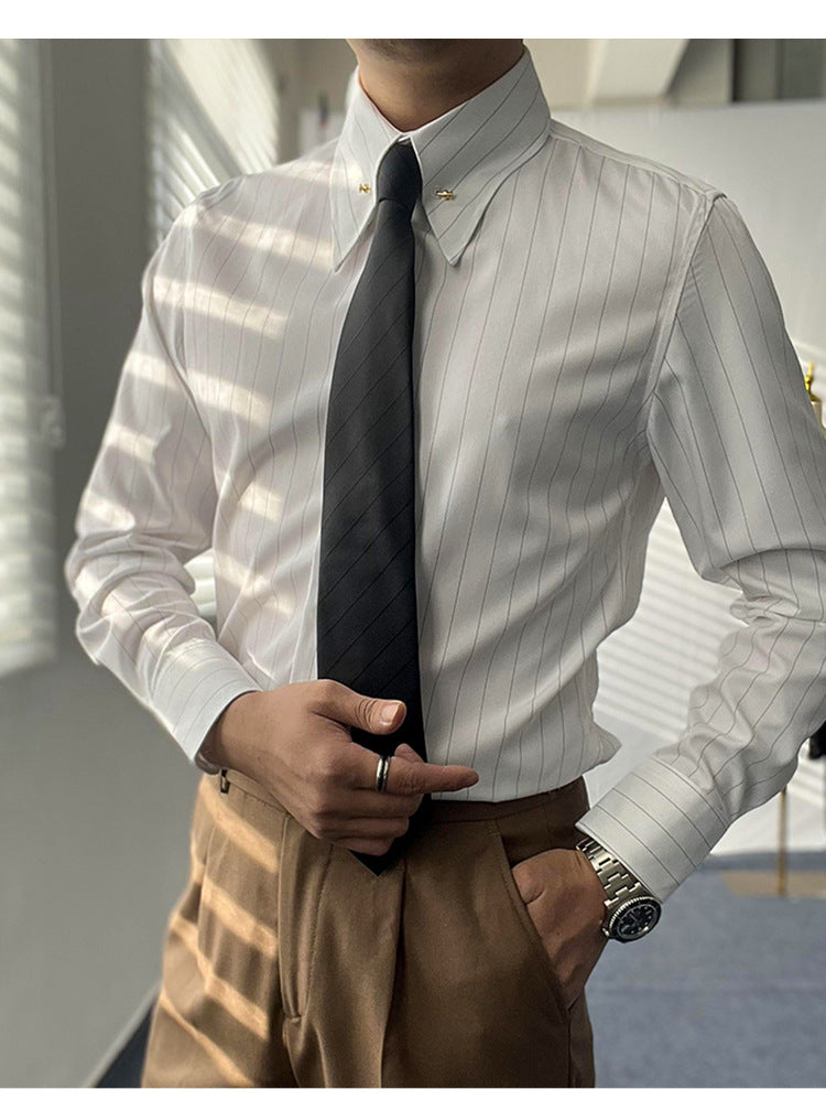 Men's Empire Collar Striped Shirt