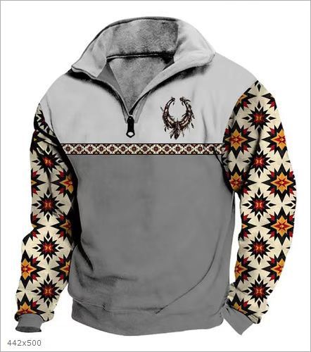 Digital Print Stand Collar Men's Street Zip-up Hoodie