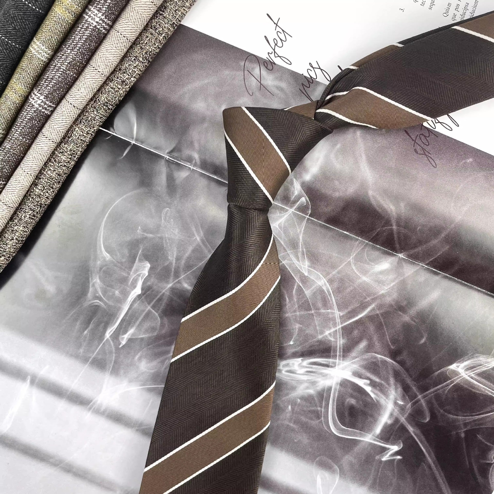 Retro Coffee Color Orange Red Striped Tie Hand Hit 8CM