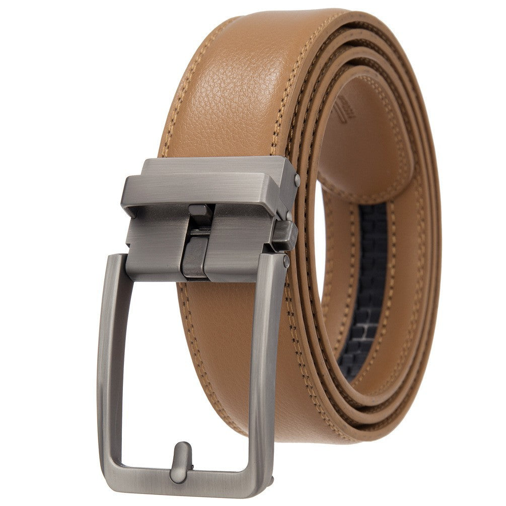 Extended-length Needle-resistant Automatic-buckle Mens Double-layer Cowhide Belt