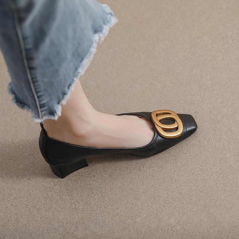 French style  Work Shoes Pumps Chunky Heel