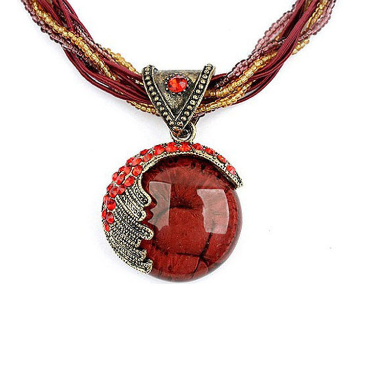 Retro Rice Bead Full Diamond Gemstone Necklace