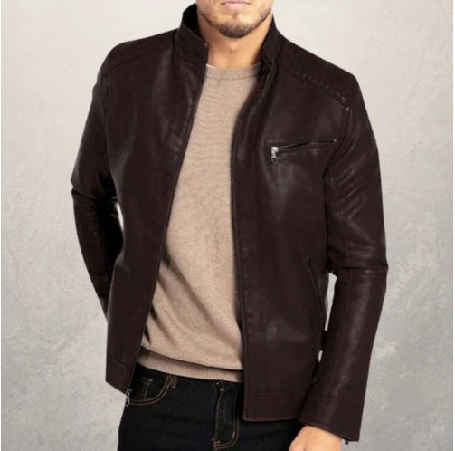 Men's  Stand Collar  Leather Jacket