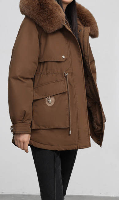 Cross-border Fleece-lined Thickened Parka Collar Slim Fit Slimming Cotton Coat