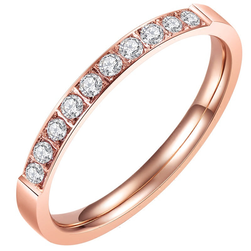 Titanium Steel Rose Gold Full Diamond Ring Stainless Steel Simple Creative Zircon Couple Female Ring Jewelry