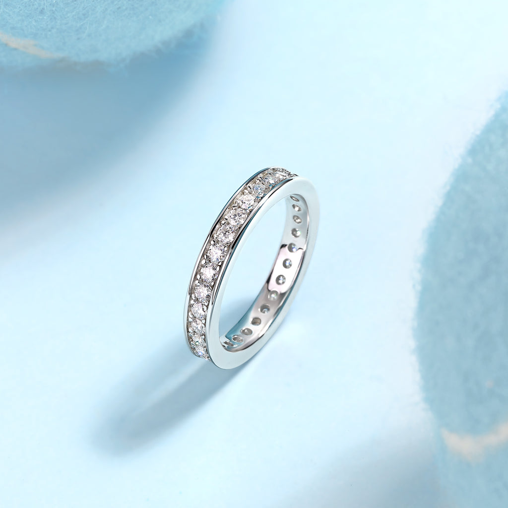 Trajectory - Set With Top-quality Moissanite S925 Silver And Platinum-plated Diamond Wedding Ring, The Ring Can Be Tested With A Diamond Pen In Gold And Rose Gold