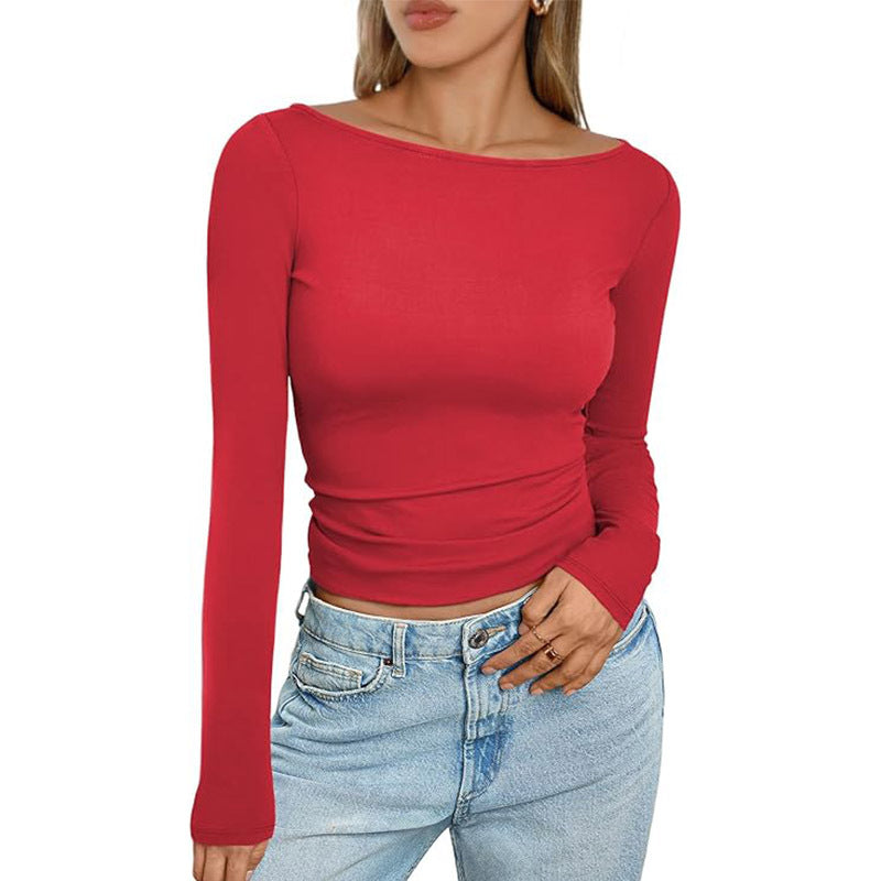 Slim Long-sleeved T-shirt Round Neck Top