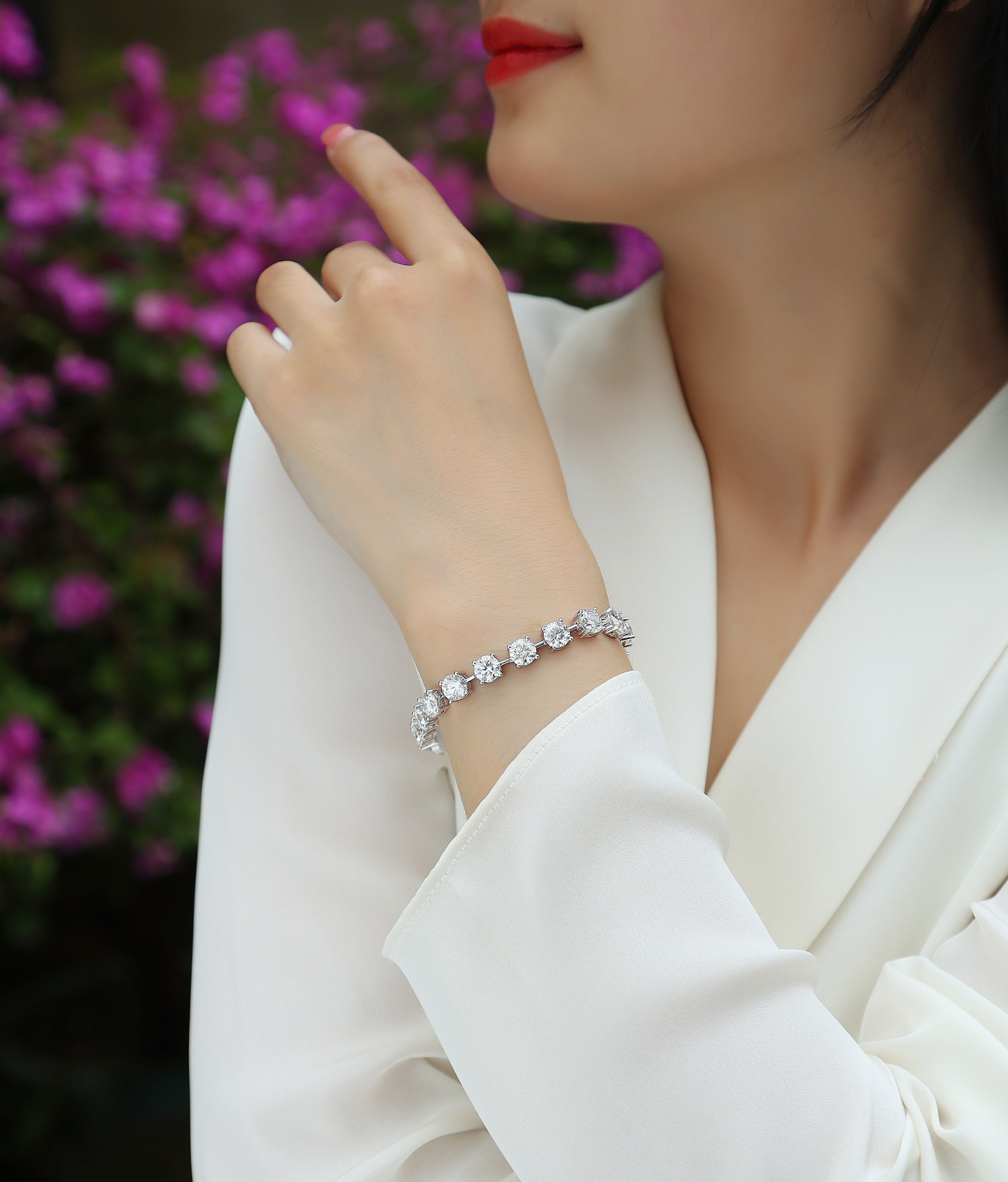 Time Appointment - A Fashionable And Light Luxury Jewelry Silver Bracelet And Bracelet Set With Top-quality Moissanite, S925 Silver Plated Platinum