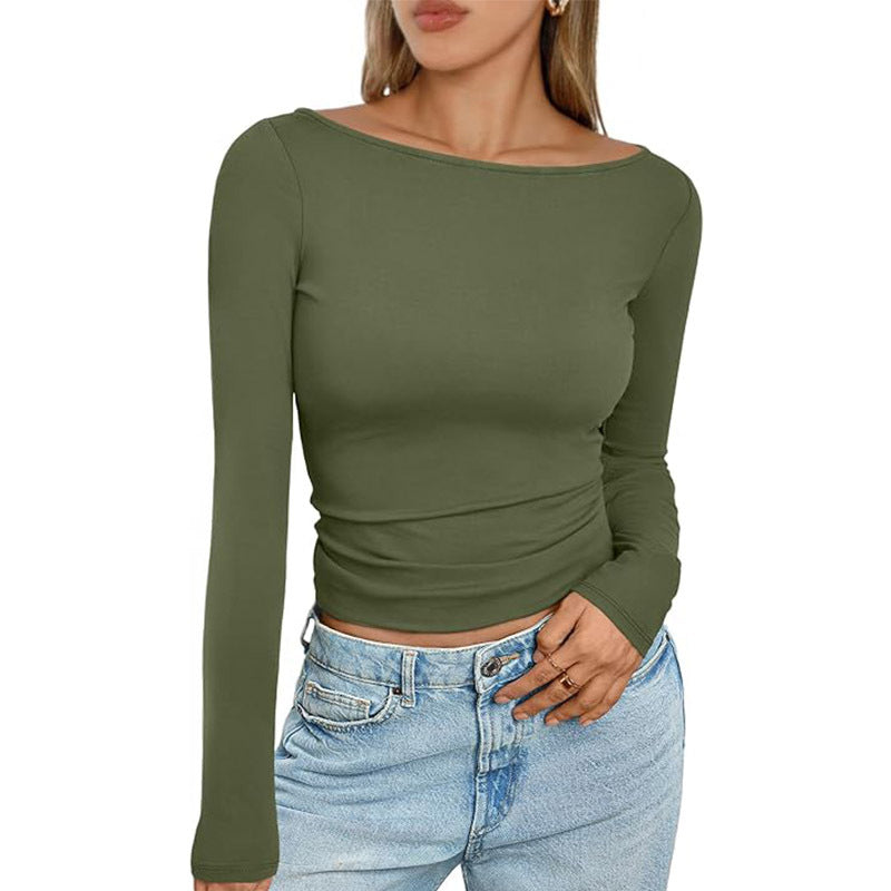 Slim Long-sleeved T-shirt Round Neck Top