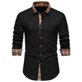 Plaid Contrast Stitching Men's Long Sleeve Shirt