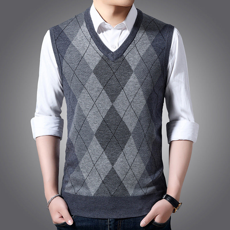 Wool Knitted Vest Middle-aged And Elderly Men's Thickened Sweater