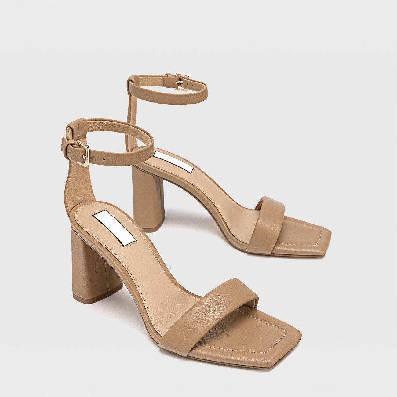 Women's Brown Thick High-heeled Sandals With Square Toe