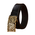 Leather Engraved With Hollow Buckle Printed Cowhide Belt