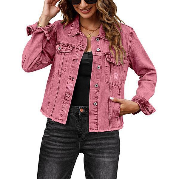 Casual Embossed Denim Jacket Button Top
