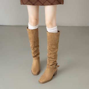 Chunky Heel Wrinkled Stacked Ankle Martin Boots