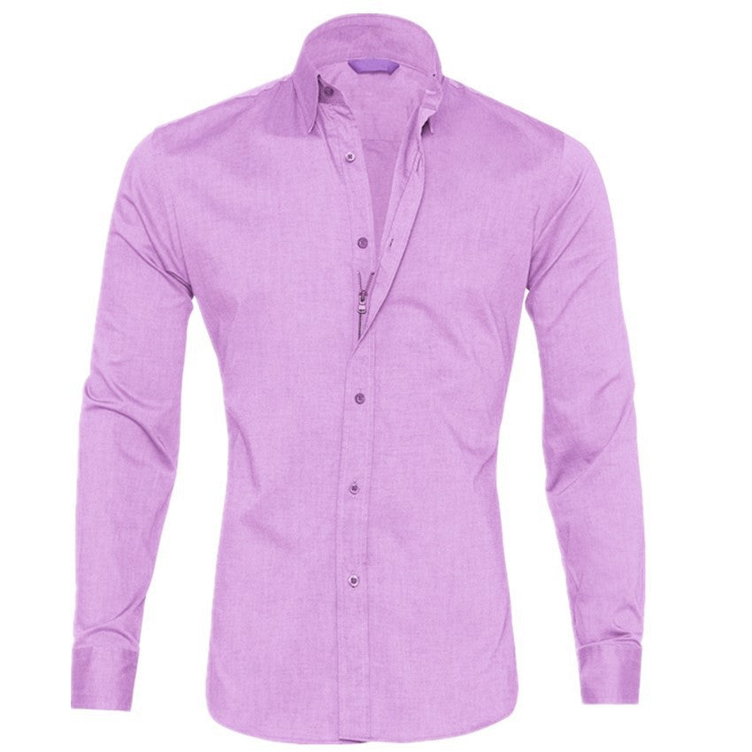 Men Hidden Zipper Oxford Shirt – Cotton Blend Long Sleeve
