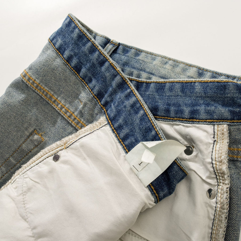 Men's Washed Blue Jeans Straight Bootcut Trousers