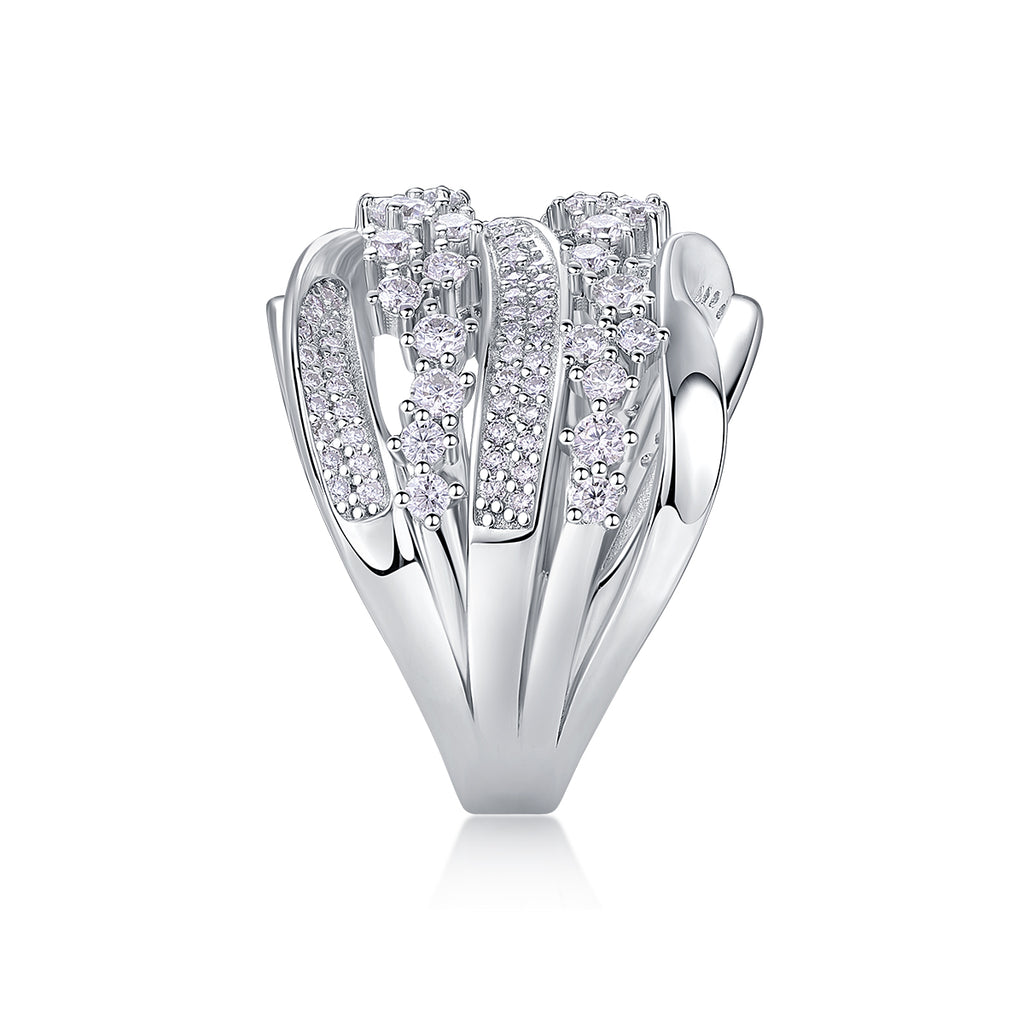 Blossoming All The Way - A Wedding Ring Set With Top-quality Moissanite S925, Silver And Platinum-plated. The Ring Can Be Inspected With A Diamond Pen.