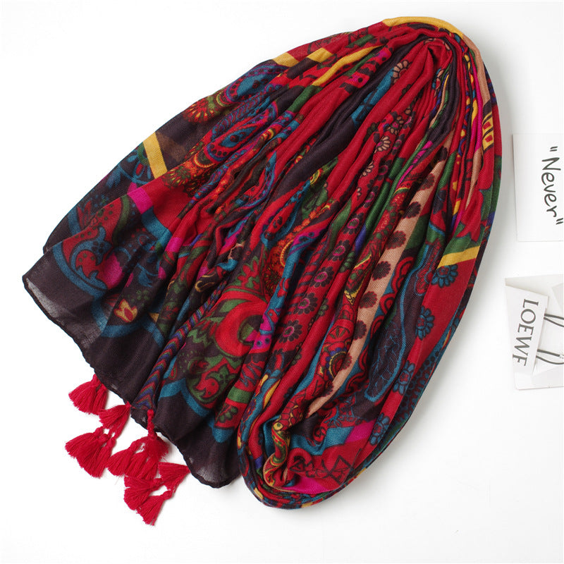 Cashew Flower Cotton Linen Scarf Warm Scarf Shawl