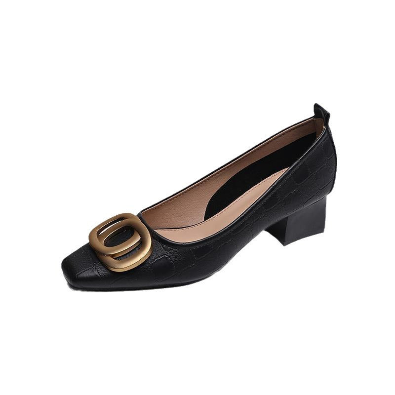 French style  Work Shoes Pumps Chunky Heel