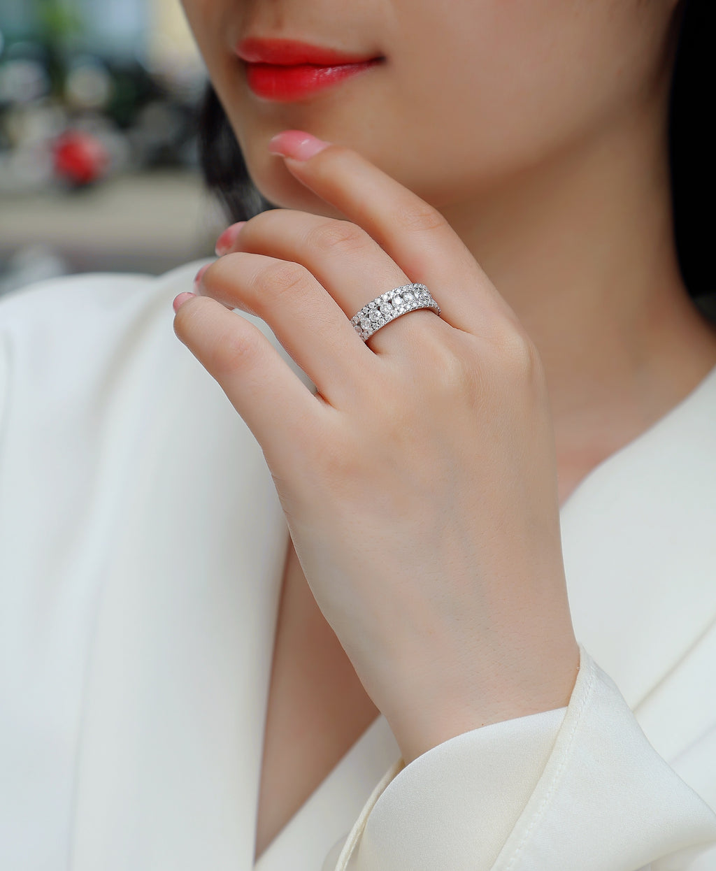 Rotating Love - A Wedding Ring Set With Top-quality Moissanite S925 Silver And Platinum-plated Diamond Can Be Tested With A Diamond Pen