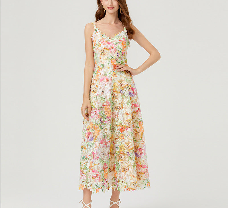 Flower Cutout Embroidered Lace Dress