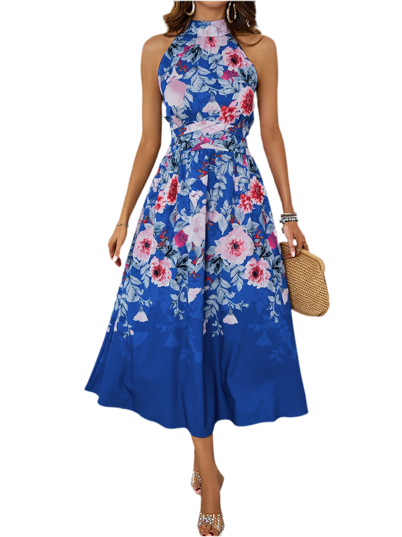 Halterneck Printed Waist  Dress