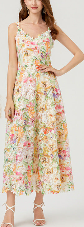 Flower Cutout Embroidered Lace Dress