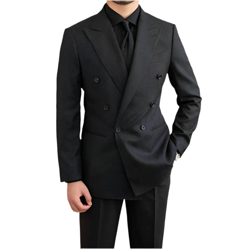 Texture Black Plaid Suit Commute Leisure