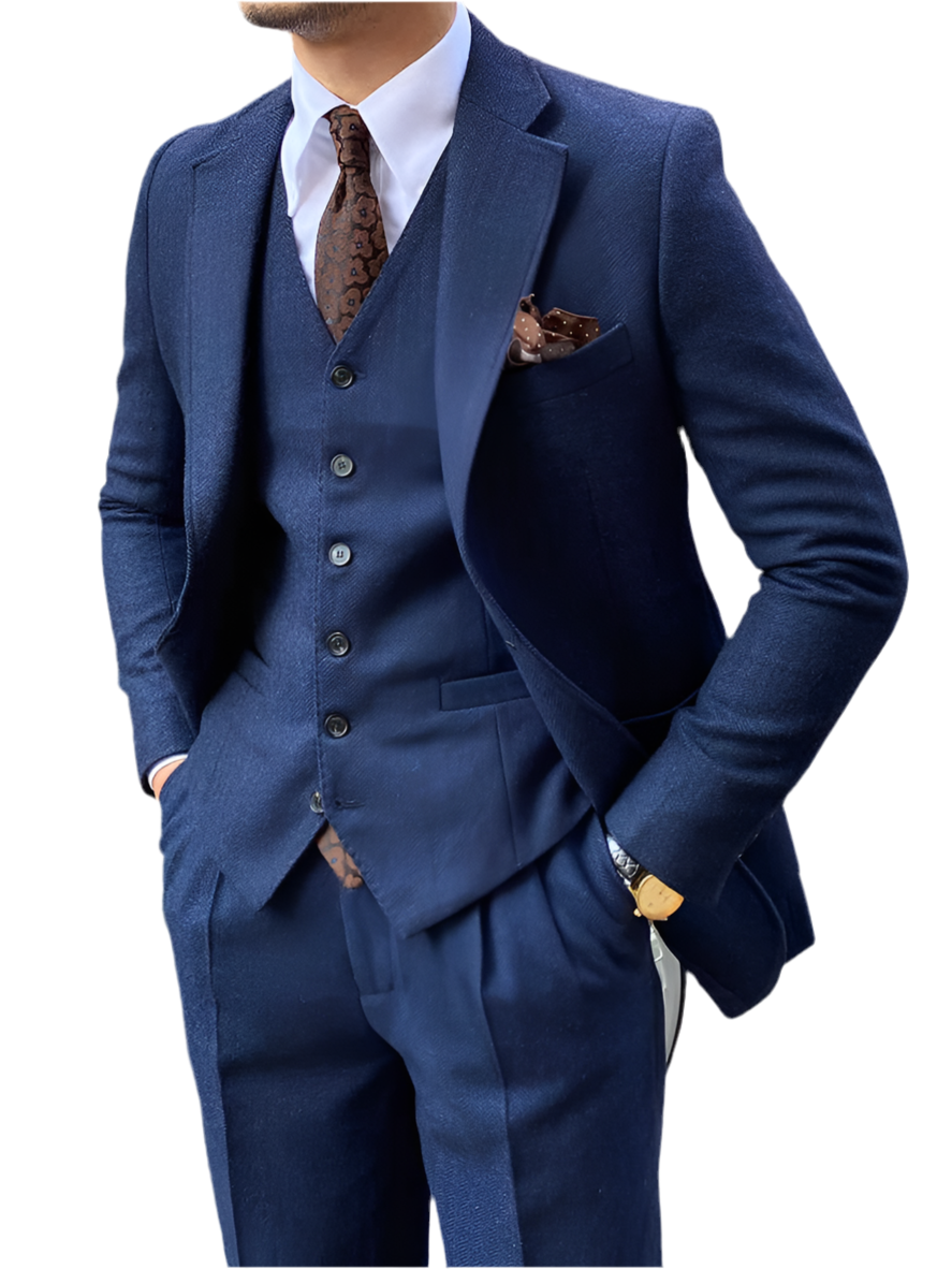 Autumn Winter Retro Herringbone Wool Slim Fit Men's Suits