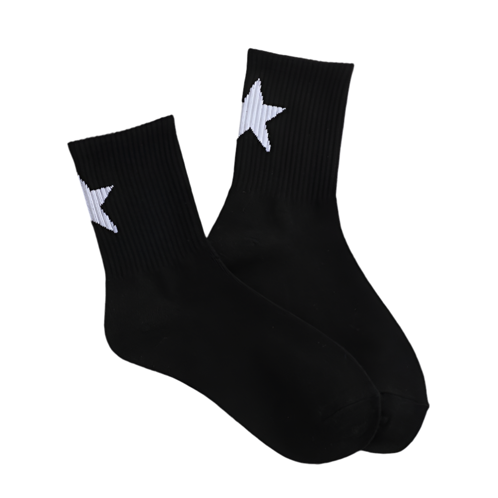 Black And White Five-pointed Star Tube Socks Breathable Sports Socks