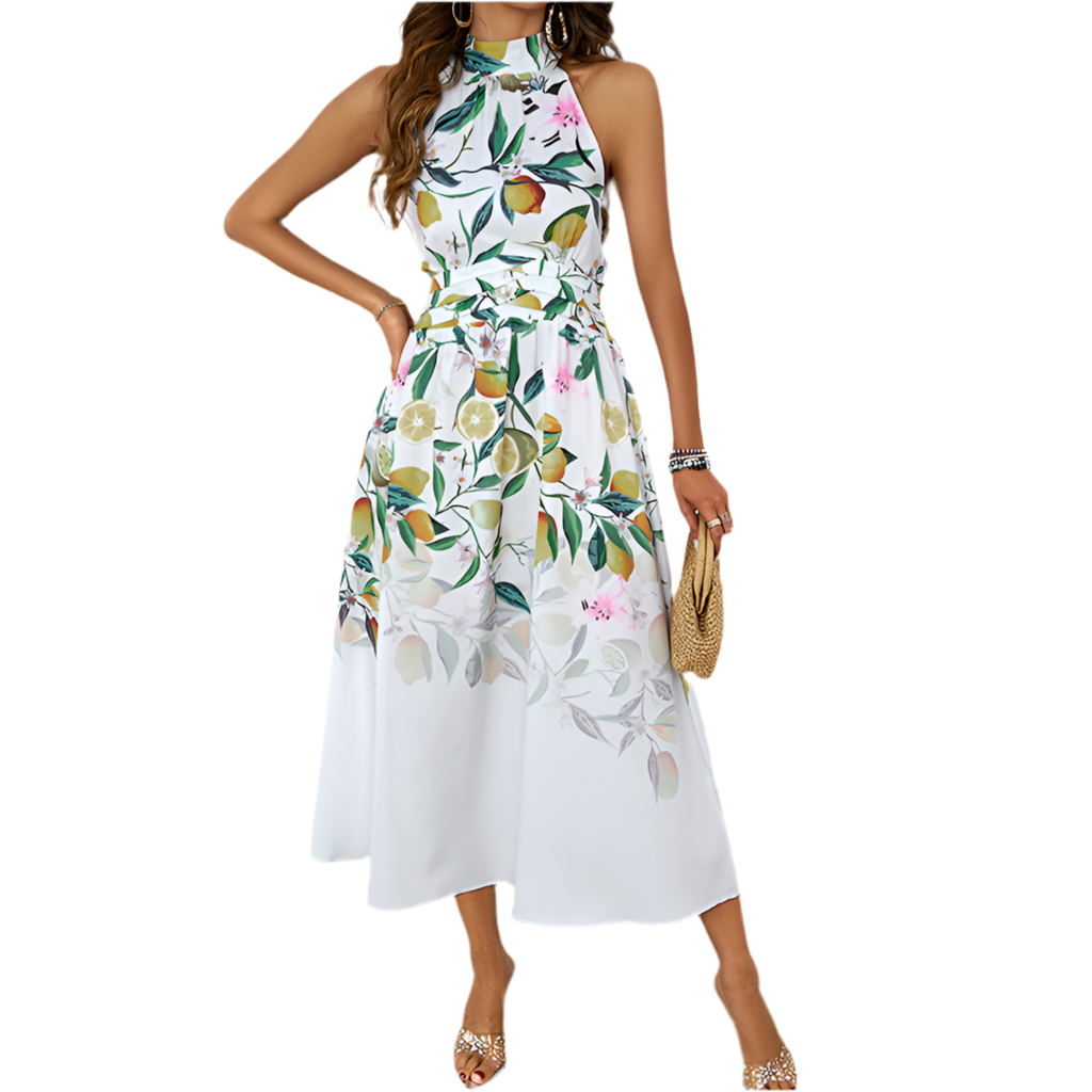 Halterneck Printed Waist  Dress