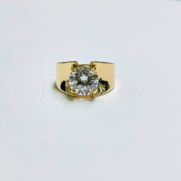 1 to 3 Carat Round Cut Broad Band 14K Solid Gold Solitaire Diamond Engagement Ring