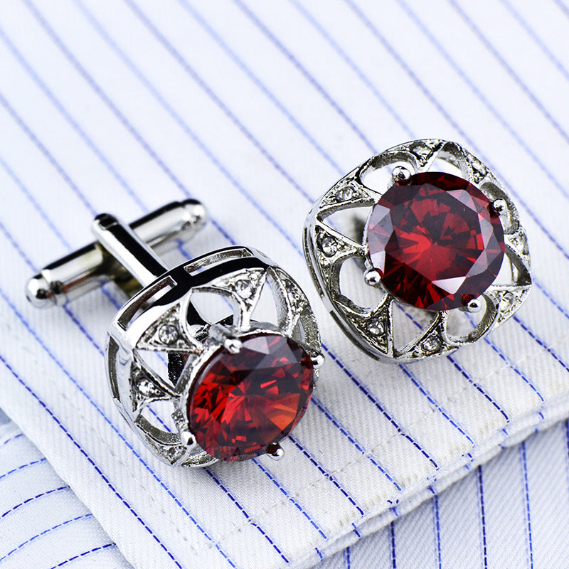 Red Large Zircon Crown Crystal Diamond Cufflink
