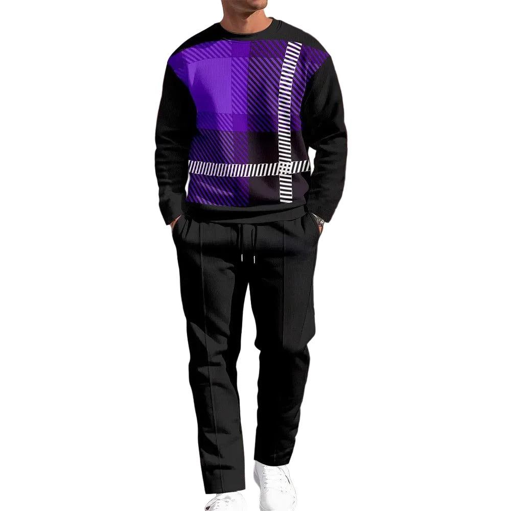 Men's Casual Sporty Round Neck Sweatshirt And Pants Two-piece Set