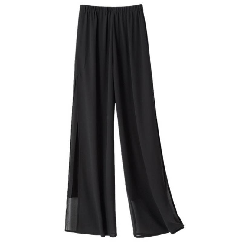 Temperament Commuter High Waist Black Irregular Loose Chiffon Wide Leg Pants