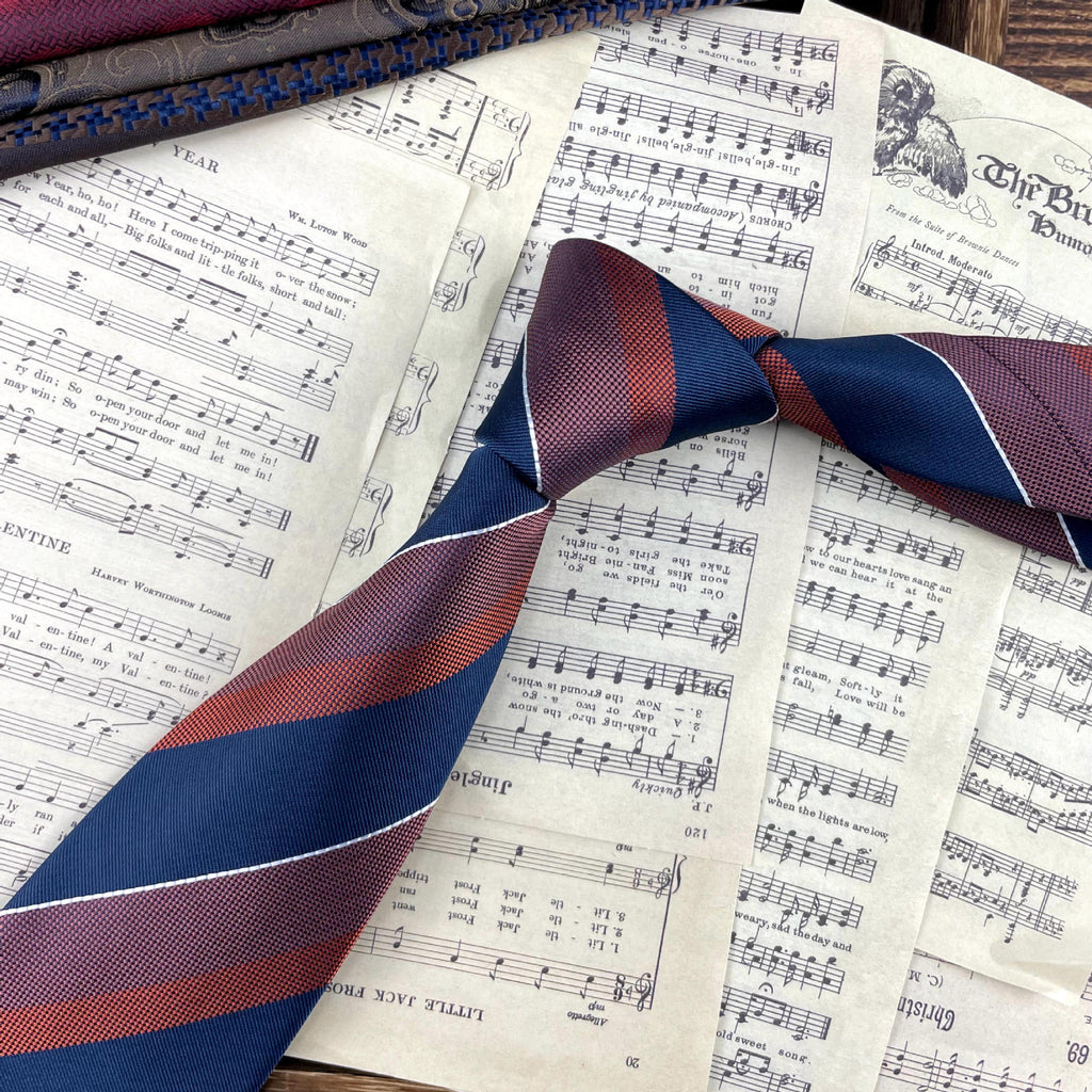 Retro Coffee Color Orange Red Striped Tie Hand Hit 8CM