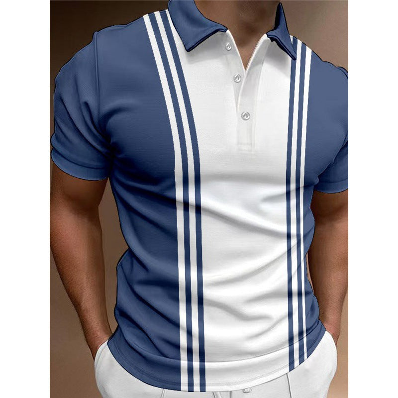 Casual 3 Button Printing Lapel Casual Men's T-shirt