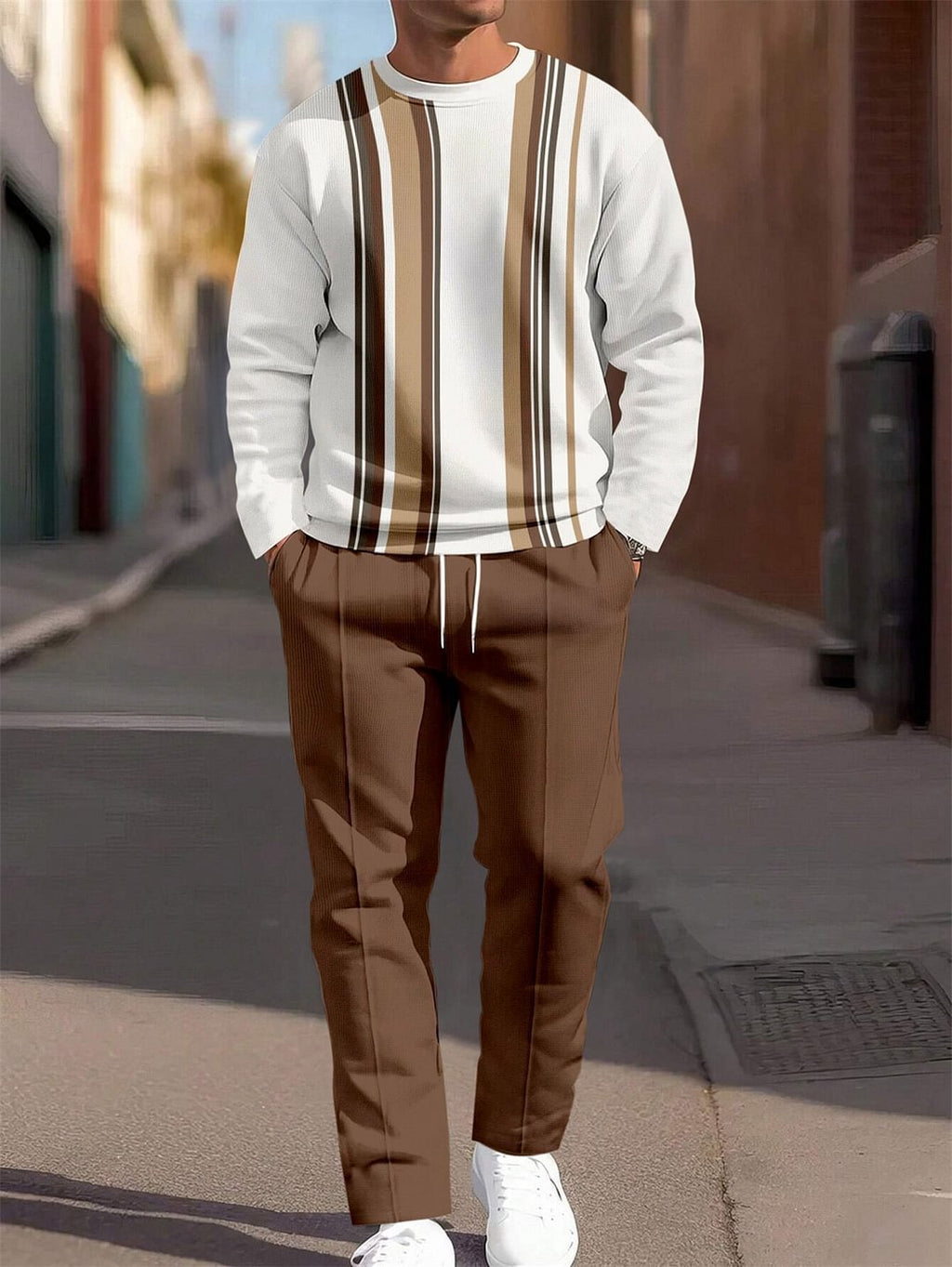 Casual Sporty Round Neck Sweatshirt And Pants Two-piece Set