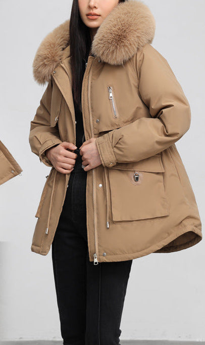Cross-border Fleece-lined Thickened Parka Collar Slim Fit Slimming Cotton Coat